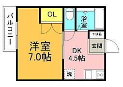 セジュール天水 201 2階1DKの間取り