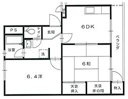 椿コーポ 2階2DKの間取り