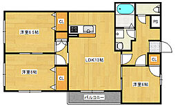 アベックスハイム井口明神A 102 1階3LDKの間取り