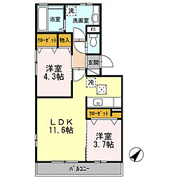 ルクプルA 2LDKの間取図画像