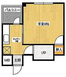 コーポ紀本 1Kの間取図画像