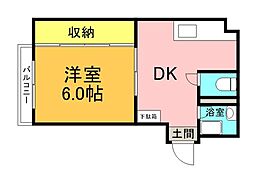 本浦コーポ福島 1DKの間取図画像