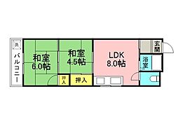 出汐ビルB 2DKの間取図画像