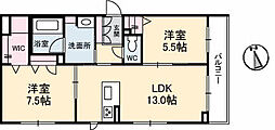 メゾンデルポハナブサ 2LDKの間取図画像