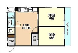 クスノキパークビル 2LDKの間取図画像