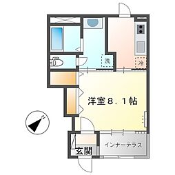 サンセゾン3 1Kの間取図画像