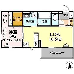 ハムステッドガーデン 1LDKの間取図画像