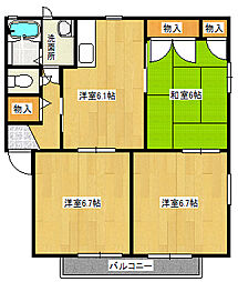 ソレイユD 3DKの間取図画像