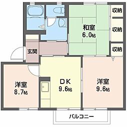 ビューハイム原田B 3DKの間取図画像