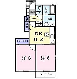 エアリーレジデンスA&K 2DKの間取図画像