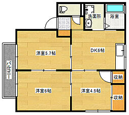 プリメーラ城ケ丘 3DKの間取図画像
