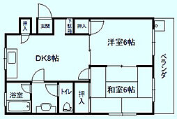 久都内マンション 2LDKの間取図画像