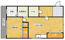 山田ビル 1LDKの間取図画像