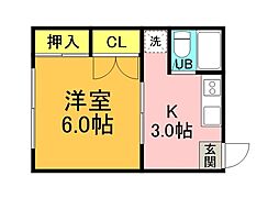 上原寮 1Kの間取図画像