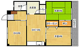 奥野マンション 3DKの間取図画像