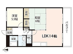 第2ベルビィ三篠 2LDKの間取図画像