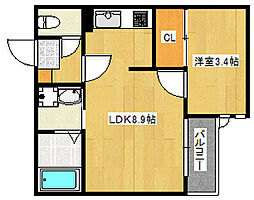 グランディックオレンジ2 1LDKの間取図画像