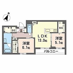 広島市安佐南区祇園7丁目マンション 2LDKの間取図画像