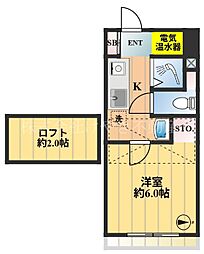 ヴィラ清水町 1Kの間取図画像