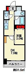 筑豊電気鉄道 穴生駅 徒歩3分の賃貸マンション 3階1LDKの間取り