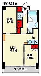 筑豊電気鉄道 穴生駅 徒歩3分の賃貸マンション 7階2LDKの間取り