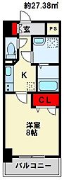 JR鹿児島本線 黒崎駅 徒歩15分の賃貸マンション 8階1Kの間取り