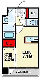 JR鹿児島本線 黒崎駅 徒歩15分の賃貸マンション 2階1LDKの間取り