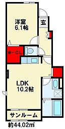 レディ・バグII 1LDKの間取図画像