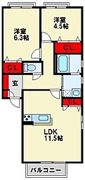 フェリーチェ学研台2B 2LDKの間取図画像