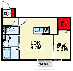 D-ROOM桜本城 1LDKの間取図画像