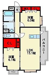 ディアコート鷹の巣 2LDKの間取図画像