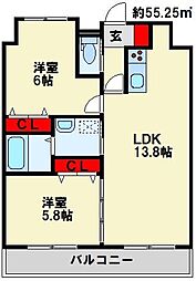 ヴァルトハヤシ1 2LDKの間取図画像