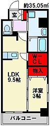シティコート折尾 1LDKの間取図画像