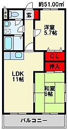 レイクランド1 2LDKの間取図画像