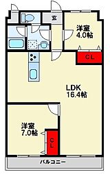 日恵コーポ 2LDKの間取図画像