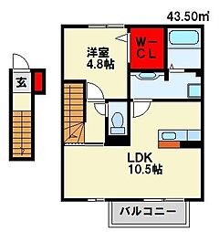 トレス楠橋西館 1LDKの間取図画像