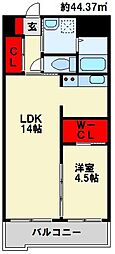 ヴァンクレスト 1LDKの間取図画像