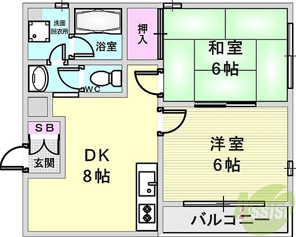 センター岡本 ｜兵庫県神戸市東灘区岡本2丁目(賃貸マンション2DK・2階・42.12㎡)の写真 その2