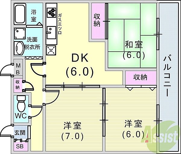 ハイム屋敷本 ｜兵庫県神戸市東灘区西岡本4丁目(賃貸マンション3DK・1階・60.00㎡)の写真 その2