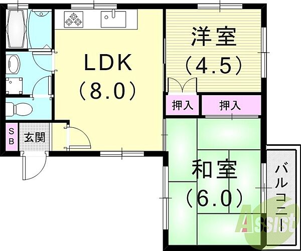 間取：2DK（40.11平米）システムキッチン・