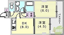 ラムール住吉 2DKの間取図画像