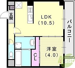 アリビラ六甲 1LDKの間取図画像