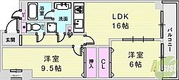 アルカンシェル岡本 2LDKの間取図画像