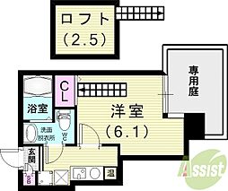 ダイドーメゾン神戸六甲 1Kの間取図画像