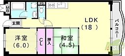 荒神山マンション 2LDKの間取図画像