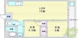 一王山グランドハイツ 2LDKの間取図画像