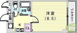 ヴィラ・セゾン甲南 1Kの間取図画像
