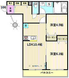 海老名市上郷1丁目マンション 2LDKの間取図画像