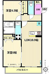 メゾンドアロ 2LDKの間取図画像
