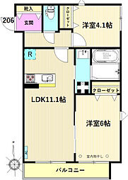 メゾンドアロ 2LDKの間取図画像